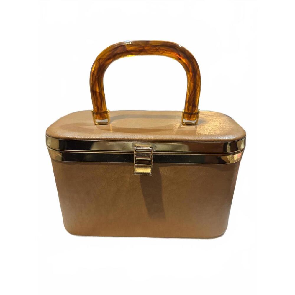 Vintage 1950's Florida Box Purse w/ Amber Lucite Handle